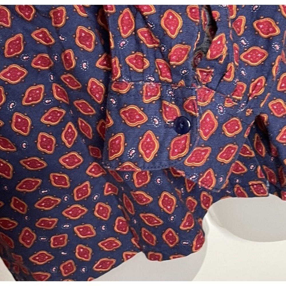 Vintage Top Lace Collar Paisley Print S Long Puff Sleeves Blue Red Button Up Y2K - Picture 6 of 12